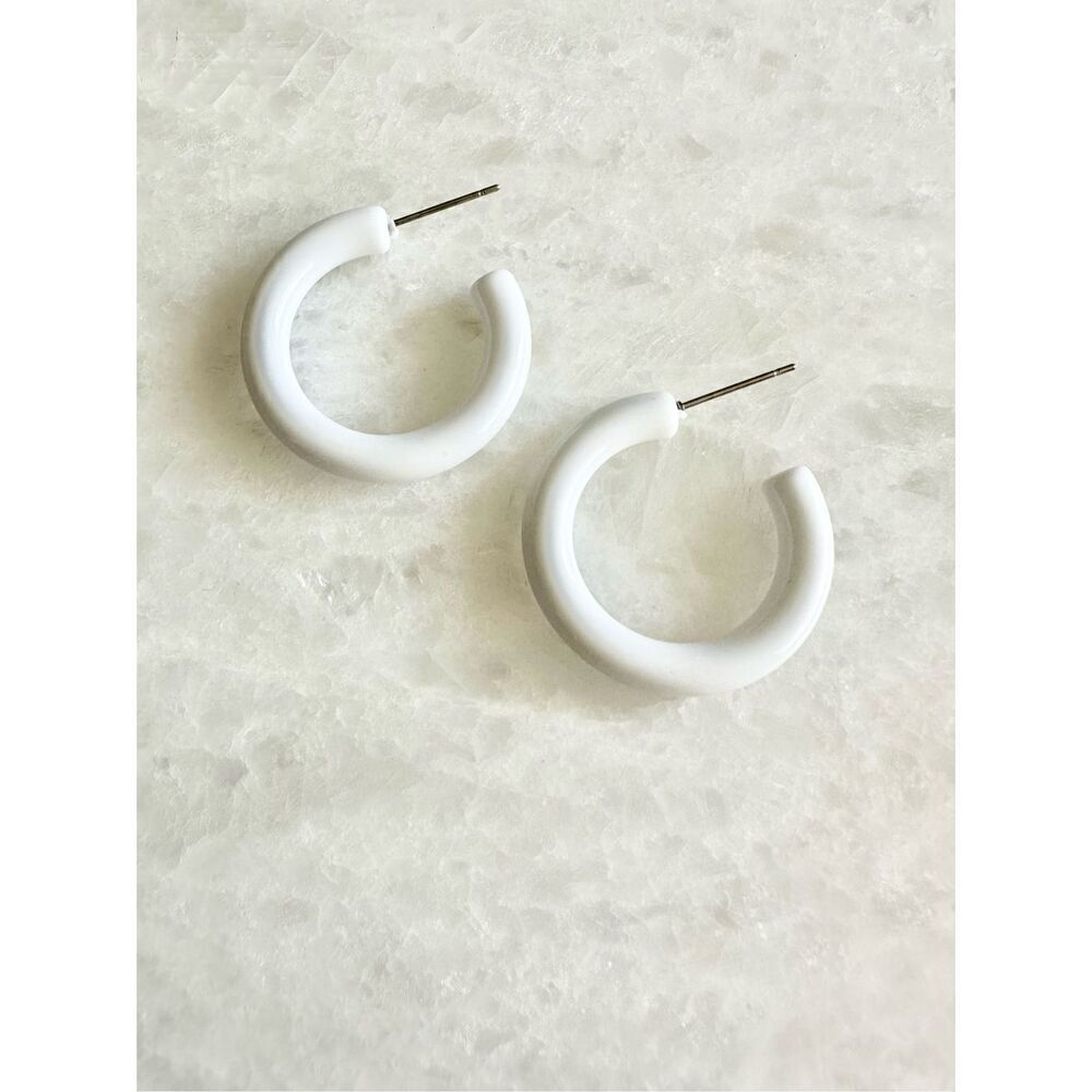 Bright white hoop dangle earrings